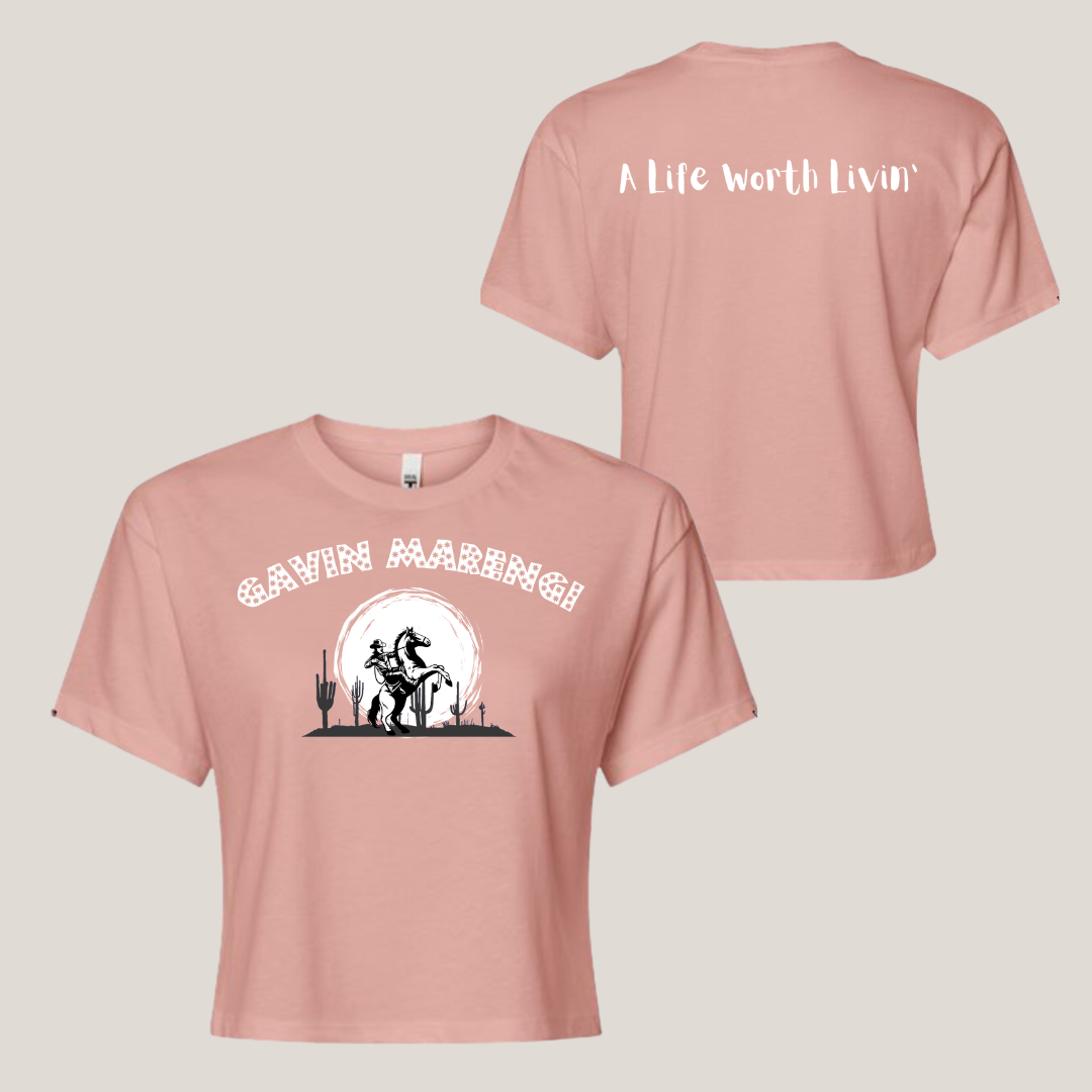 Pink "A Life Worth Livin'" Crop Tee